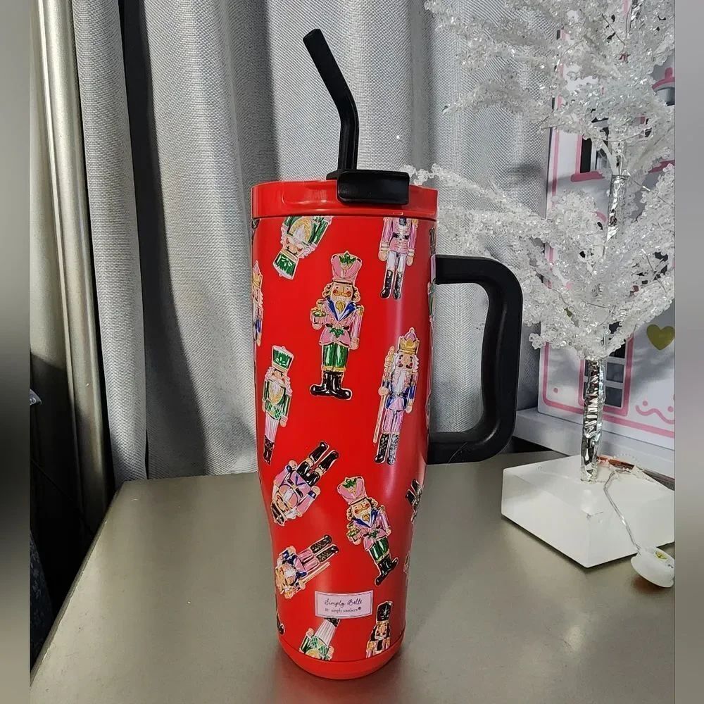 Simply Belle Christmas Nutcracker Print Stainless Steel Tumbler with Straw 40 oz